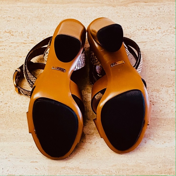 GUCCI Leather & Python Cross Ankle Wrap Heels - Picture 7 of 7